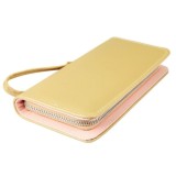 Cumpara ieftin Portofel dama galben 21 x 11 x 2 cm din imitatie de piele, model incapator cu 12 sloturi carduri, 3 spatii bancnote, compartiment monede si fermoar