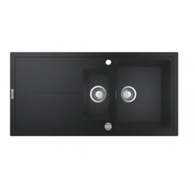 Chiuveta compozit Grohe K400 31642AP0, 100 x 50 cm, reversibil, 2 boluri, montare pe blat, evacuare automata, kit montaj si evacuare inclus, negru gra foto