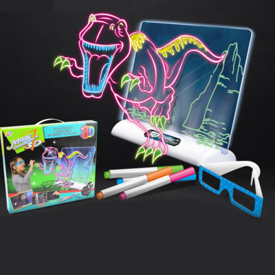 Tableta Magica Pentru Desen Magic 3D,Efecte de Iluminare, Modele de Desen cu Dinozauri, 4 Pixuri Col foto