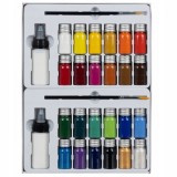 Set vopsele pentru pictura pe imbracaminte/materiale, Maaleo, cu pensule, 24 bucati, 10 ml, Isotrade