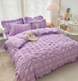 Cumpara ieftin Lenjerie pat dublu creponata,bumbac finet,6 piese,lila-A878, Jojo Home