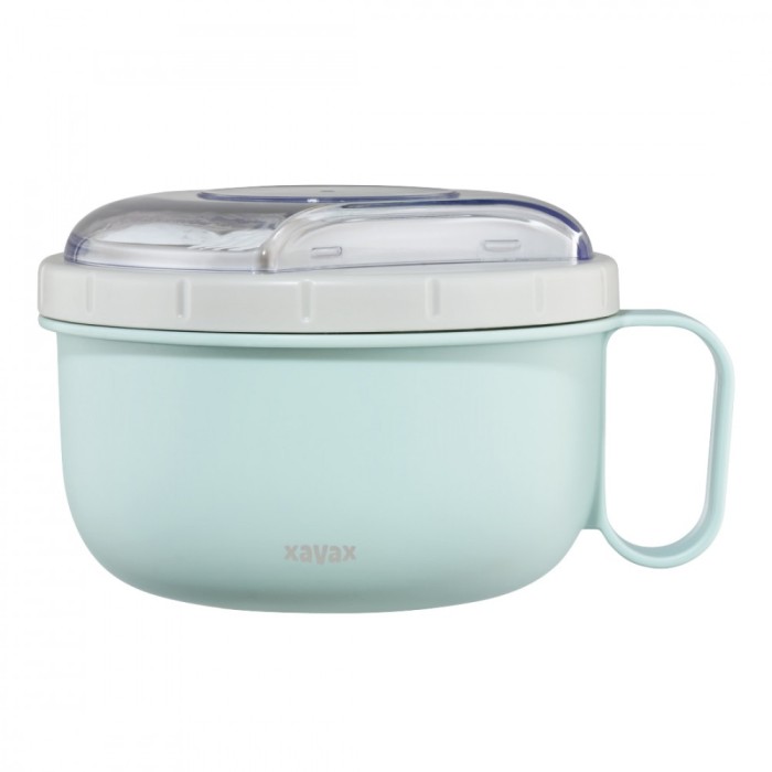 Cutie rotunda pranz Xavax To Go cu tacam, microunde, 1100ml, albastru/gri