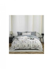 Lenjerie de lux cu elastic gri inchis si alb, din bumbac finet, 6 Piese cu model floral multicolor foto