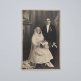 Fotografie format CP: Fotograf ambulant, Portret - Mire si mireasa / Souvenir de la Elena si Axentie Stan, 1932, Orsova / Banat / Romania