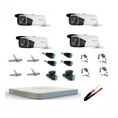 Kit 4 camere supraveghere Full HD 1080p, IR 80m HikVision, Exterior + DVR Turbo HD 1080p HikVision + Cablu + Surse + Mufe foto