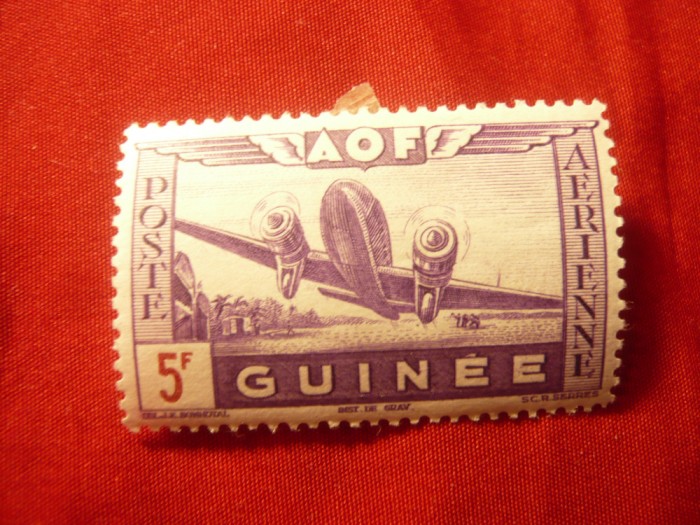 Timbru Guinea Franceza 1942 , Aviatie AOF ,val. 5fr sarniera