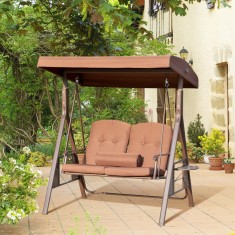 Leagan pentru 2 persoane Outsunny, Leagan cu acoperis pentru exterior, cu umbra reglabila, maro foto