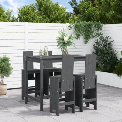 vidaXL Set mobilier bar pentru grădină, 5 piese, gri, lemn masiv pin foto