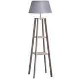 HOMCOM Lampadar din Lemn cu Raft si Abajur din Tesatura, Design Modern pentru Salon, Intrerupator de Picior, 64x38x163.5 cm, Gri | Aosom Romania
