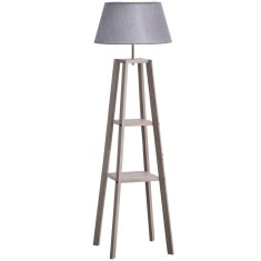 HOMCOM Lampadar din Lemn cu Raft si Abajur din Tesatura, Design Modern pentru Salon, Intrerupator de Picior, 64x38x163.5 cm, Gri | Aosom Romania