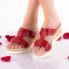 Sandale dama din piele naturala, rosu - NA304ROSU foto