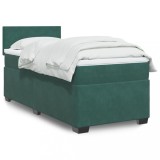 Cumpara ieftin Gossi pat box spring cu saltea, verde inchis, 90x200 cm, catifea