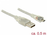 Cablu USB la micro USB-B 2.0 0.5m transparent, Delock 83897