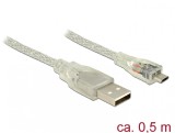 Cablu USB la micro USB-B 2.0 0.5m transparent, Delock 83897