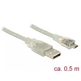 Cablu USB la micro USB-B 2.0 0.5m transparent, Delock 83897