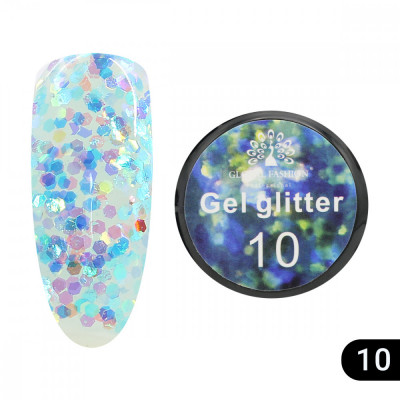 Gel unghii cu sclipici, hexagon, Glitter Gel, Global Fashion 5g, 10 foto