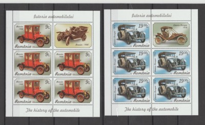 ROMANIA 2023 ISTORIA AUTOMOBILULUI (I) Minicoala cu 5 timbre + 1 vinieta LP.2402 MNH** foto