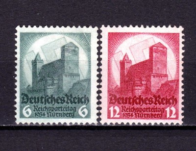 ✅ (S42) Germania Reich 1934 &amp;quot;Ziua Partidului - Nurnberg &amp;quot; serie completa Michel 546/547 cota 85 &amp;euro;, rar MNH , guma ingrosata galbuie /cuta colt foto