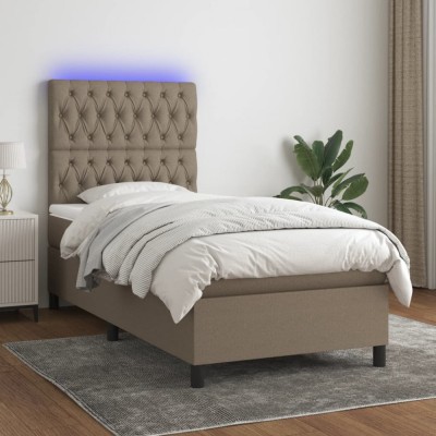 vidaXL Pat cu arcuri, saltea și LED, gri taupe, 80x200 cm, textil 3135073 foto