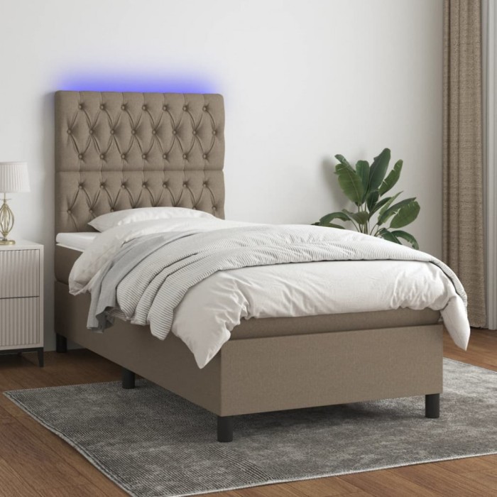 vidaXL Pat cu arcuri, saltea și LED, gri taupe, 80x200 cm, textil 3135073