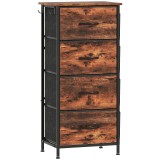 HOMCOM Comodă cu 4 sertare din material textil, mobilier de depozitare cu 4 buzunare, 2 c&acirc;rlige, structură din oțel, 45 x 30 x 94,5 cm, maro | Aosom R