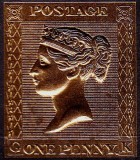 ✅Cook Islands 2013, Regina Victoria/One penny black in aur 24K,embosat,MNH
