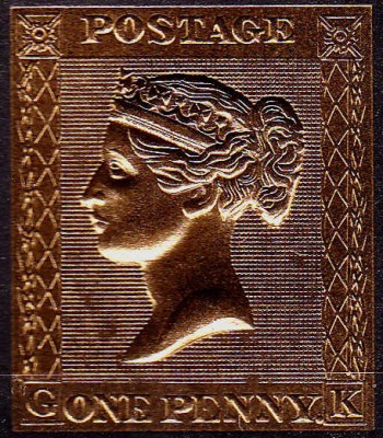 ✅Cook Islands 2013, Regina Victoria/One penny black in aur 24K,embosat,MNH foto