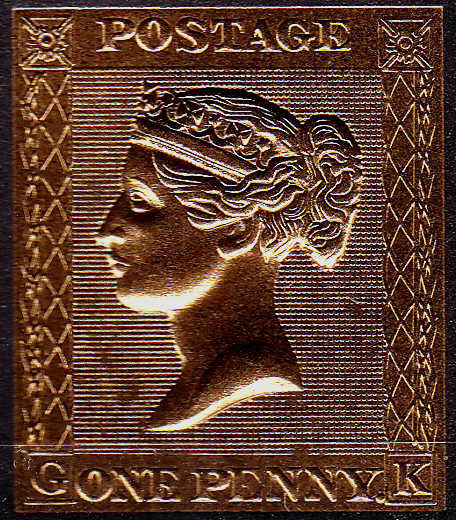 ✅Cook Islands 2013, Regina Victoria/One penny black in aur 24K,embosat,MNH