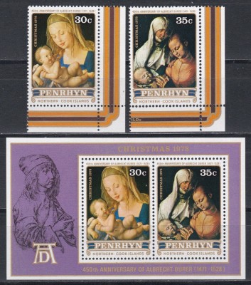 Penrhyn 1978 - A 450-a aniversare a morții lui Albrecht D&amp;uuml;rer, Serie + Colita, MNH foto