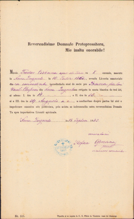 HST A1400 Licență de căsătorie 1885 Banat
