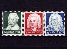 ✅ (S43) Germania Reich 1935 &quot;Aniversari - Sch&uuml;tz / Bach / Handel &quot; serie completa Michel 573/575, MH