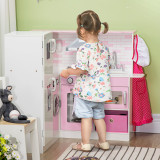 Cumpara ieftin HOMCOM Bucatarie de jucarie pentru copii 3-6 ani cu lumini realiste si ustensile de bucatarie, MDF si PP, 84x93,5x85 cm, alb si roz