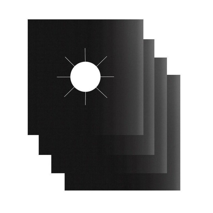 Set 4 Folii Protectie din Teflon Runimex&reg;, pentru Aragaz/Plita, Reutilizabile, 27 x 27 cm, Negru