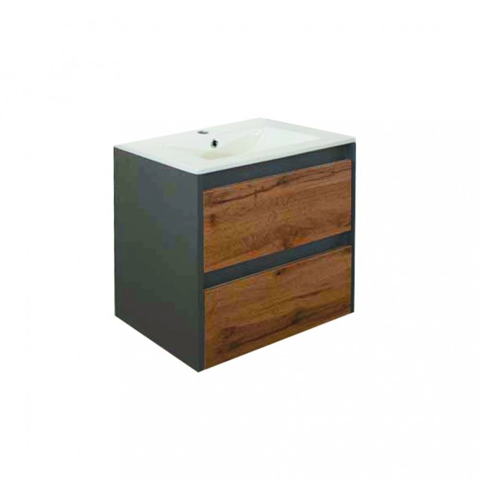 Mobilier de baie Porto 60 cu bază și lavoar &icirc;n culoarea stejarului rustic antracit