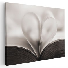 Tablou canvas inima din pagini de carte alb negru 1138 Tablou canvas pe panza CU RAMA 20x30 cm