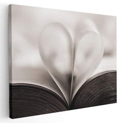 Tablou canvas inima din pagini de carte alb negru 1138 Tablou canvas pe panza CU RAMA 70x100 cm foto