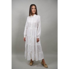 ROCHIE BOHO CHIC LUNGA TIP CAMASA DIN BUMBAC OPALARA Alb M-L