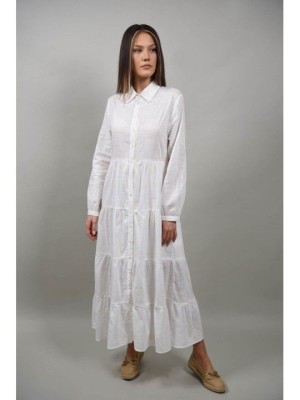 ROCHIE BOHO CHIC LUNGA TIP CAMASA DIN BUMBAC OPALARA Alb M-L foto