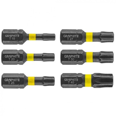 Varfuri/biti de impact Torx, 6 buc, T x 10,15,20,25,30,40 x 25 mm, GRAPHITE foto