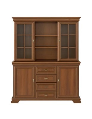 Set comoda living si dormitor, VM3, 4 sertare, 2 usi si vitrina suprapozabila VMN4, 2 usi, 2 polite, Pal melaminat, cu insertii MDF, Nuc foto