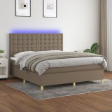 VidaXL Pat cu arcuri, saltea și LED, gri taupe, 180x200 cm, textil 3135777