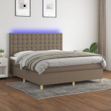 Pat cu arcuri, saltea si LED, gri taupe, 180x200 cm, textil GartenMobel Dekor, vidaXL