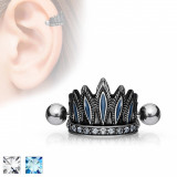 Piercing pentru ureche, din oţel, coroană patinată, barbell cu bile - Culoare zirconiu piercing: Albastru deschis - Q