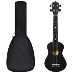 vidaXL Set ukulele Soprano pentru copii, cu husă, negru, 23&quot;