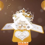 Felicitare 3D pentru ziua de nastere, 8 x 8 cm, hartie, auriu, alb