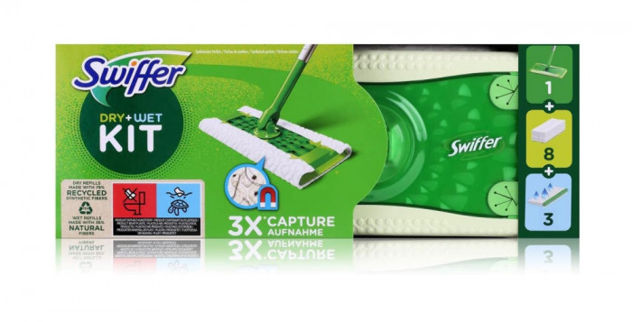 Set mop Swiffer, 8 rezerve pentru lavete uscate si 3 lavete umede - RESIGILAT