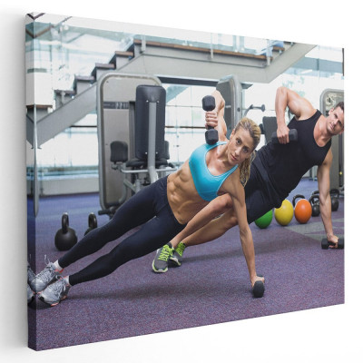 Tablou cuplu antrenament exercitii fitness Tablou canvas pe panza CU RAMA 60x90 cm foto