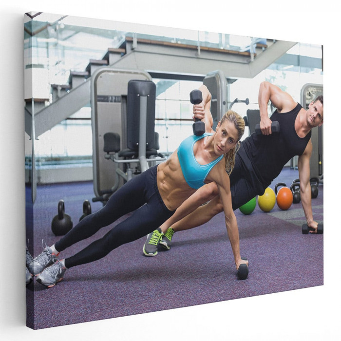 Tablou cuplu antrenament exercitii fitness Tablou canvas pe panza CU RAMA 70x100 cm