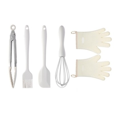 Set 5 Ustensile de Bucatarie, Cyrax, din Silicon+Inox, Termorezistente, Antiaderente, 28 x 26 x 2 cm, Alb Ivory foto