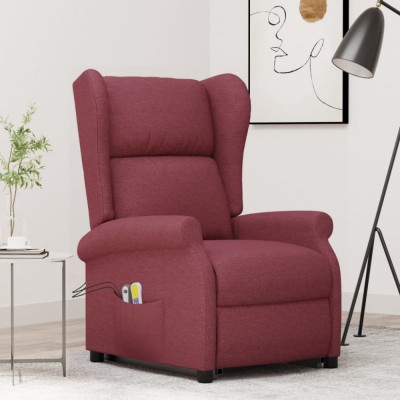 vidaXL Fotoliu de masaj cu ridicare, roșu vin, material textil foto